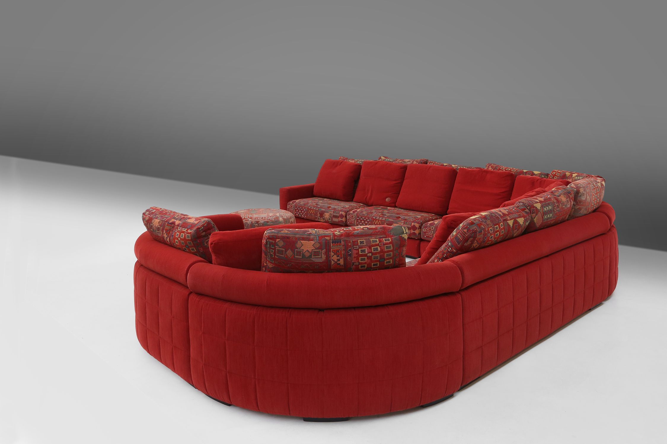 Modular Sofa in Red and Patterned Upholstery by Roche Bobois, France 1980sthumbnail